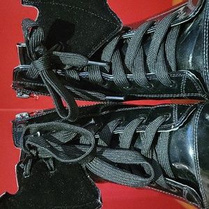 Iron Fist,patent vegan leather, velvet Batwing, Platform boots, women's 8.5,goth